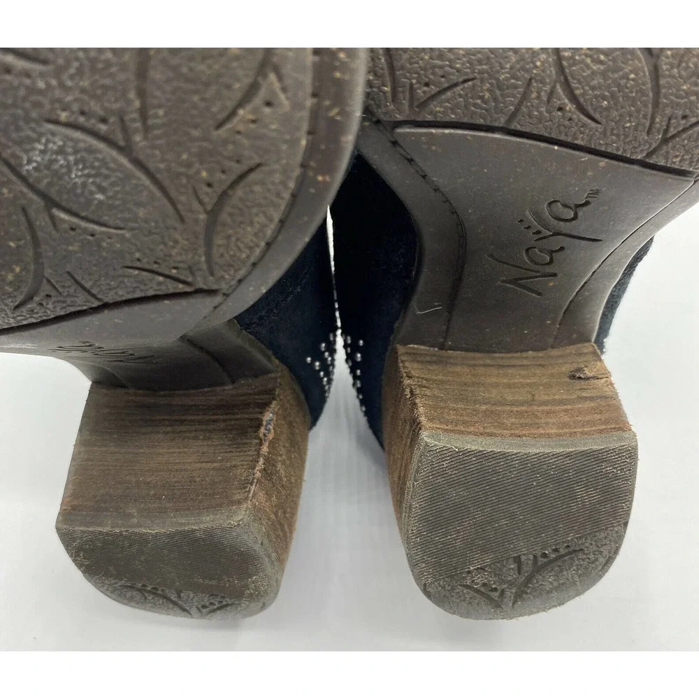 Naya Valerie Black Suede Silver Studded Bootie Stacked Heels Anthropologie - Picture 8 of 8